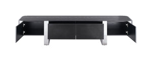 English Elm Contemporary Gold Frame Glass Shelf TV Stand with Soft Close Cabinet for Living Room Black and Silver B2741P565634