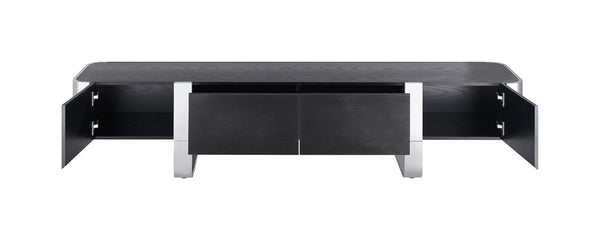English Elm Contemporary Gold Frame Glass Shelf TV Stand with Soft Close Cabinet for Living Room Black and Silver B2741P565634