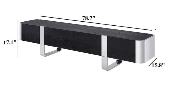 English Elm Contemporary Gold Frame Glass Shelf TV Stand with Soft Close Cabinet for Living Room Black and Silver B2741P565634