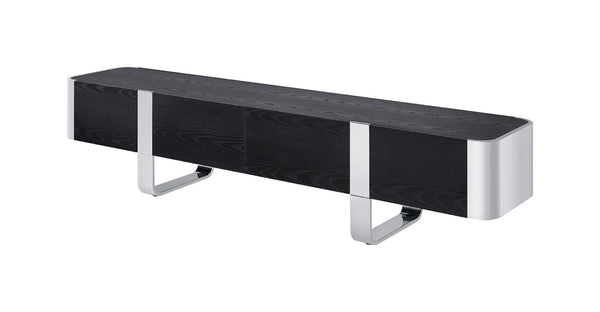 English Elm Contemporary Gold Frame Glass Shelf TV Stand with Soft Close Cabinet for Living Room Black and Silver B2741P565634