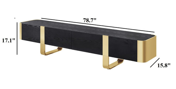 English Elm Contemporary Gold Frame Glass Shelf TV Stand with Soft Close Cabinet for Living Room Black and Gold B2741P565635