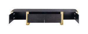 English Elm Contemporary Gold Frame Glass Shelf TV Stand with Soft Close Cabinet for Living Room Black and Gold B2741P565635
