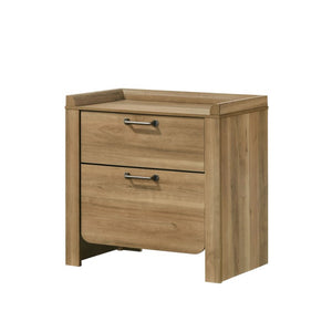 English Elm Transitional Nightstand with Curved Drawers Plinth Base and Warm Wood Grain Bedroom Appeal Natural 26 L x 16 W x 25.5 H B2741P569363