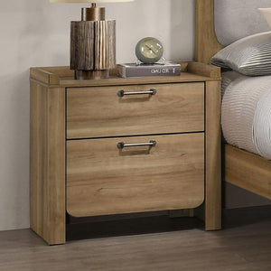 English Elm Transitional Nightstand with Curved Drawers Plinth Base and Warm Wood Grain Bedroom Appeal Natural 26 L x 16 W x 25.5 H B2741P569363