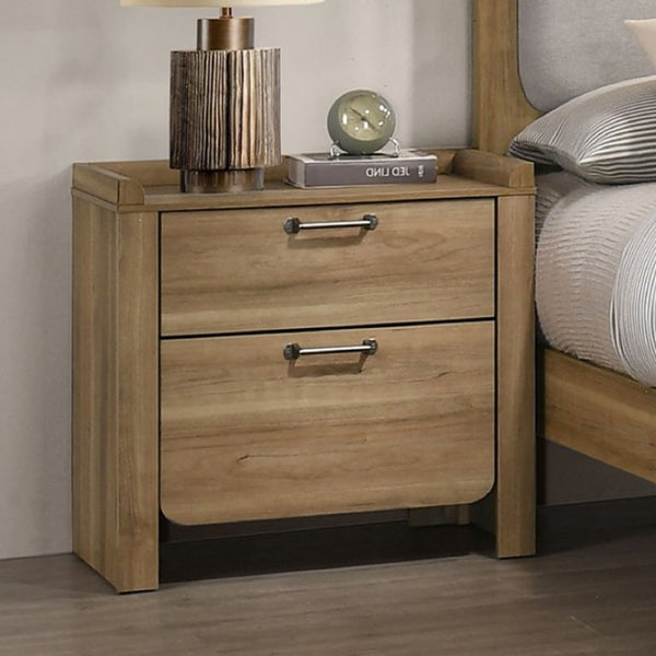 English Elm Transitional Nightstand with Curved Drawers Plinth Base and Warm Wood Grain Bedroom Appeal Natural 26 L x 16 W x 25.5 H B2741P569363