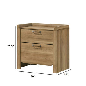 English Elm Transitional Nightstand with Curved Drawers Plinth Base and Warm Wood Grain Bedroom Appeal Natural 26 L x 16 W x 25.5 H B2741P569363