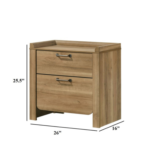 English Elm Transitional Nightstand with Curved Drawers Plinth Base and Warm Wood Grain Bedroom Appeal Natural 26 L x 16 W x 25.5 H B2741P569363