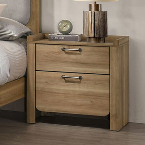 English Elm Transitional Nightstand with Curved Drawers Plinth Base and Warm Wood Grain Bedroom Appeal Natural 26 L x 16 W x 25.5 H B2741P569363