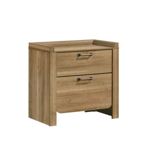 English Elm Transitional Nightstand with Curved Drawers Plinth Base and Warm Wood Grain Bedroom Appeal Natural 26 L x 16 W x 25.5 H B2741P569363