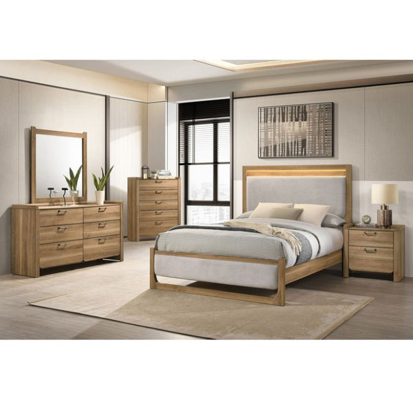 English Elm Transitional Nightstand with Curved Drawers Plinth Base and Warm Wood Grain Bedroom Appeal Natural 26 L x 16 W x 25.5 H B2741P569363