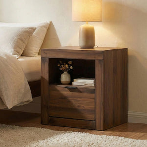 English Elm Walnut Finish Nightstand with Dovetail Drawer and Finger Pull for Modern Bedrooms Walnut 21.8 L x 16.5 W x 23.5 H B2741P569429