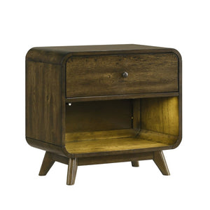 English Elm Transitional Nightstand with Curved Drawers Plinth Base and Warm Wood Grain Bedroom Appeal Oak 27 L x 16 W x 26.5 H B2741P569430