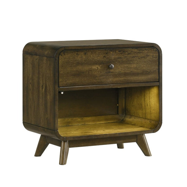 English Elm Transitional Nightstand with Curved Drawers Plinth Base and Warm Wood Grain Bedroom Appeal Oak 27 L x 16 W x 26.5 H B2741P569430