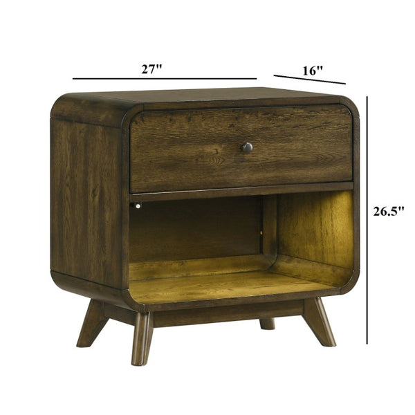 English Elm Transitional Nightstand with Curved Drawers Plinth Base and Warm Wood Grain Bedroom Appeal Oak 27 L x 16 W x 26.5 H B2741P569430
