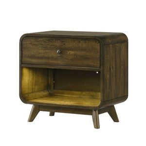 English Elm Transitional Nightstand with Curved Drawers Plinth Base and Warm Wood Grain Bedroom Appeal Oak 27 L x 16 W x 26.5 H B2741P569430