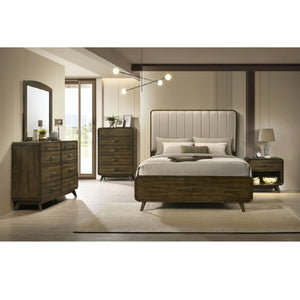 English Elm Transitional Nightstand with Curved Drawers Plinth Base and Warm Wood Grain Bedroom Appeal Oak 27 L x 16 W x 26.5 H B2741P569430