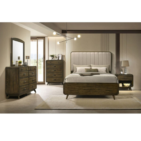 English Elm Transitional Nightstand with Curved Drawers Plinth Base and Warm Wood Grain Bedroom Appeal Oak 27 L x 16 W x 26.5 H B2741P569430