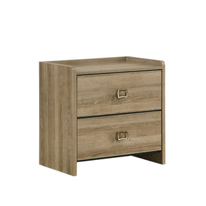 English Elm Transitional Nightstand with Curved Drawers Plinth Base and Warm Wood Grain Bedroom Appeal Oak 23.5 L x 15.6 W x 23.6 H B2741P569493