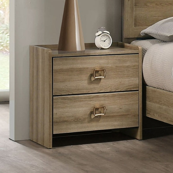 English Elm Transitional Nightstand with Curved Drawers Plinth Base and Warm Wood Grain Bedroom Appeal Oak 23.5 L x 15.6 W x 23.6 H B2741P569493