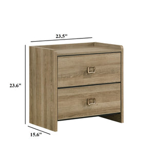 English Elm Transitional Nightstand with Curved Drawers Plinth Base and Warm Wood Grain Bedroom Appeal Oak 23.5 L x 15.6 W x 23.6 H B2741P569493
