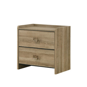 English Elm Transitional Nightstand with Curved Drawers Plinth Base and Warm Wood Grain Bedroom Appeal Oak 23.5 L x 15.6 W x 23.6 H B2741P569493
