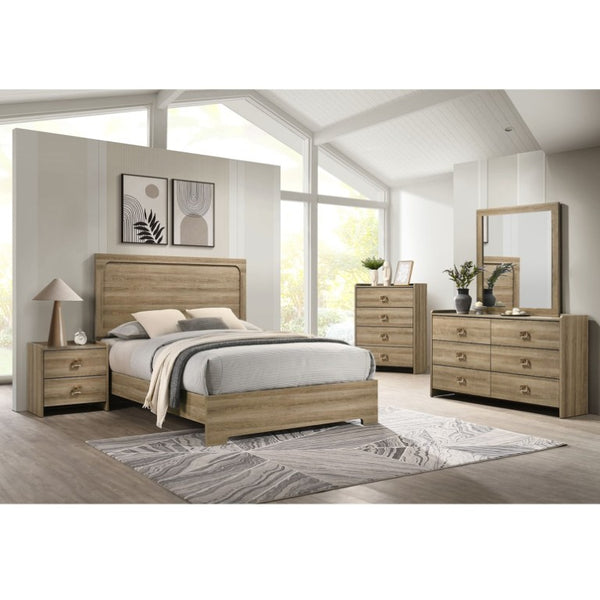 English Elm Transitional Nightstand with Curved Drawers Plinth Base and Warm Wood Grain Bedroom Appeal Oak 23.5 L x 15.6 W x 23.6 H B2741P569493