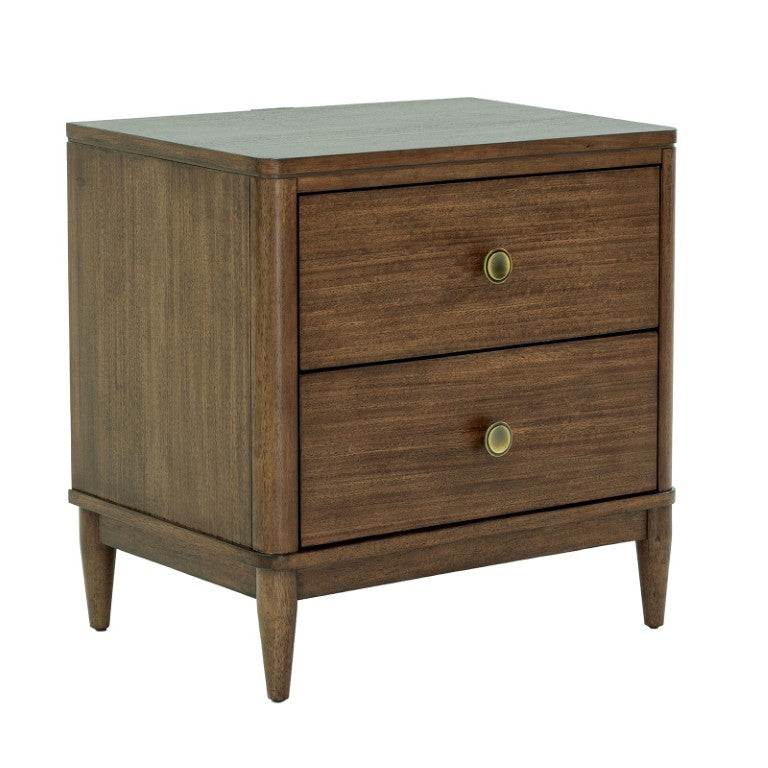 English Elm Walnut Finish Nightstand with USB Charging Dovetail Drawers and Cedarwood Bedroom Storage B2741P569524