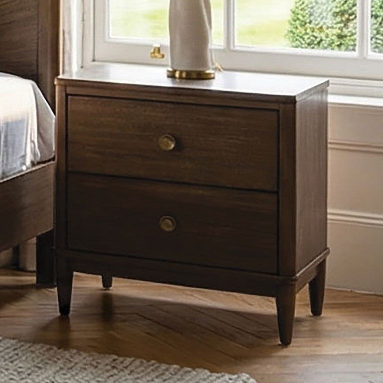 English Elm Walnut Finish Nightstand with USB Charging Dovetail Drawers and Cedarwood Bedroom Storage B2741P569524