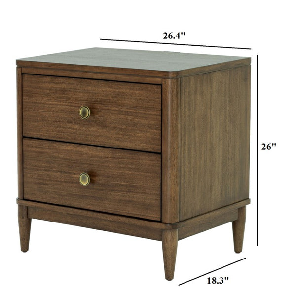 English Elm Walnut Finish Nightstand with USB Charging Dovetail Drawers and Cedarwood Bedroom Storage B2741P569524