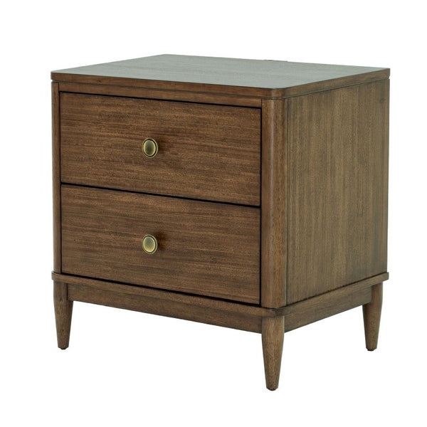 English Elm Walnut Finish Nightstand with USB Charging Dovetail Drawers and Cedarwood Bedroom Storage B2741P569524