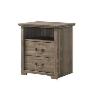 English Elm Dark Wood Grain Nightstand Set of Two with Open Shelf and Metal Handles for Rustic Bedrooms Dark Gray B2741P569544