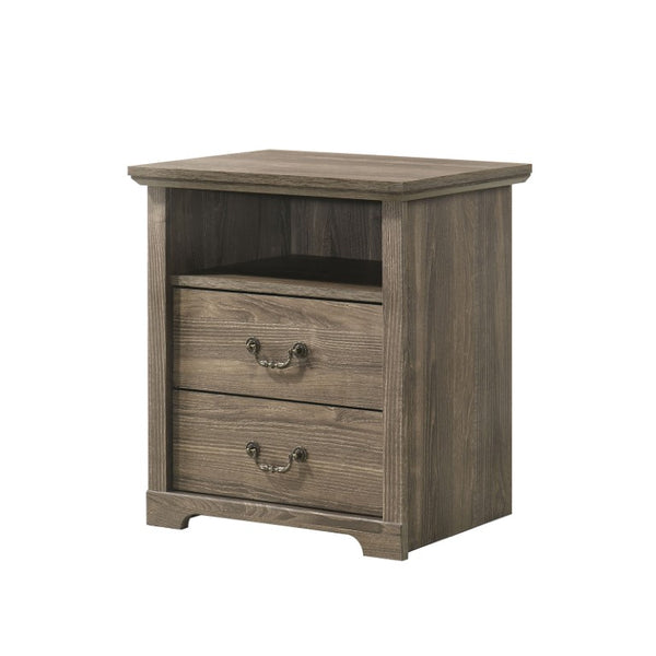 English Elm Dark Wood Grain Nightstand Set of Two with Open Shelf and Metal Handles for Rustic Bedrooms Dark Gray B2741P569544