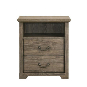 English Elm Dark Wood Grain Nightstand Set of Two with Open Shelf and Metal Handles for Rustic Bedrooms Dark Gray B2741P569544