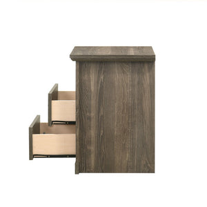 English Elm Dark Wood Grain Nightstand Set of Two with Open Shelf and Metal Handles for Rustic Bedrooms Dark Gray B2741P569544