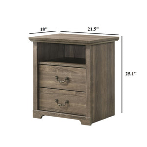 English Elm Dark Wood Grain Nightstand Set of Two with Open Shelf and Metal Handles for Rustic Bedrooms Dark Gray B2741P569544