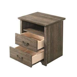 English Elm Dark Wood Grain Nightstand Set of Two with Open Shelf and Metal Handles for Rustic Bedrooms Dark Gray B2741P569544