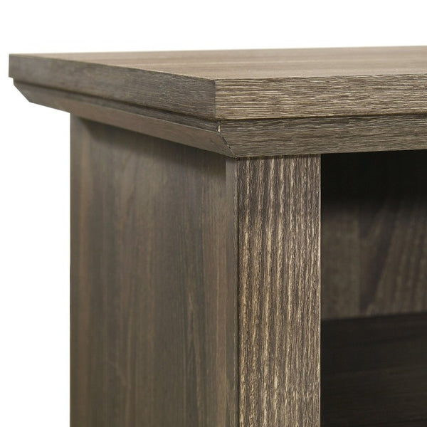English Elm Dark Wood Grain Nightstand Set of Two with Open Shelf and Metal Handles for Rustic Bedrooms Dark Gray B2741P569544