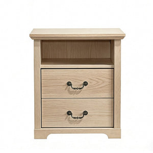 English Elm Dark Wood Grain Nightstand Set of Two with Open Shelf and Metal Handles for Rustic Bedrooms Natural B2741P569545