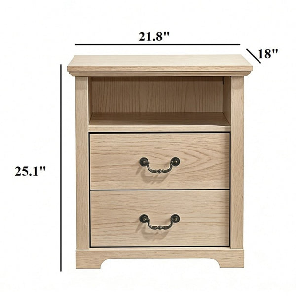 English Elm Dark Wood Grain Nightstand Set of Two with Open Shelf and Metal Handles for Rustic Bedrooms Natural B2741P569545