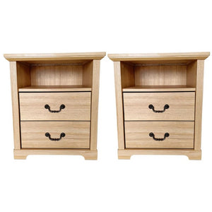 English Elm Dark Wood Grain Nightstand Set of Two with Open Shelf and Metal Handles for Rustic Bedrooms Natural B2741P569545