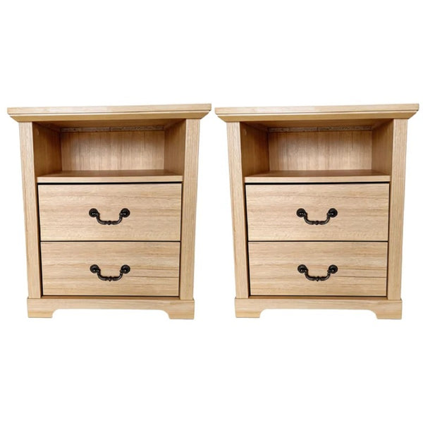 English Elm Dark Wood Grain Nightstand Set of Two with Open Shelf and Metal Handles for Rustic Bedrooms Natural B2741P569545