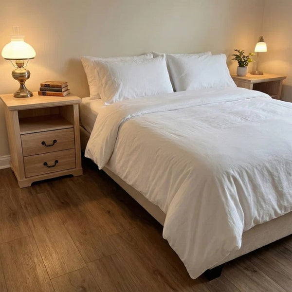 English Elm Rustic Open Shelf Nightstand Set with Wood Grain Laminate for Farmhouse Bedrooms Natural B2741P569546
