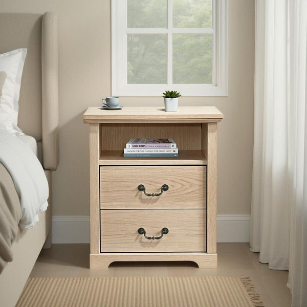 English Elm Rustic Open Shelf Nightstand Set with Wood Grain Laminate for Farmhouse Bedrooms Natural B2741P569546