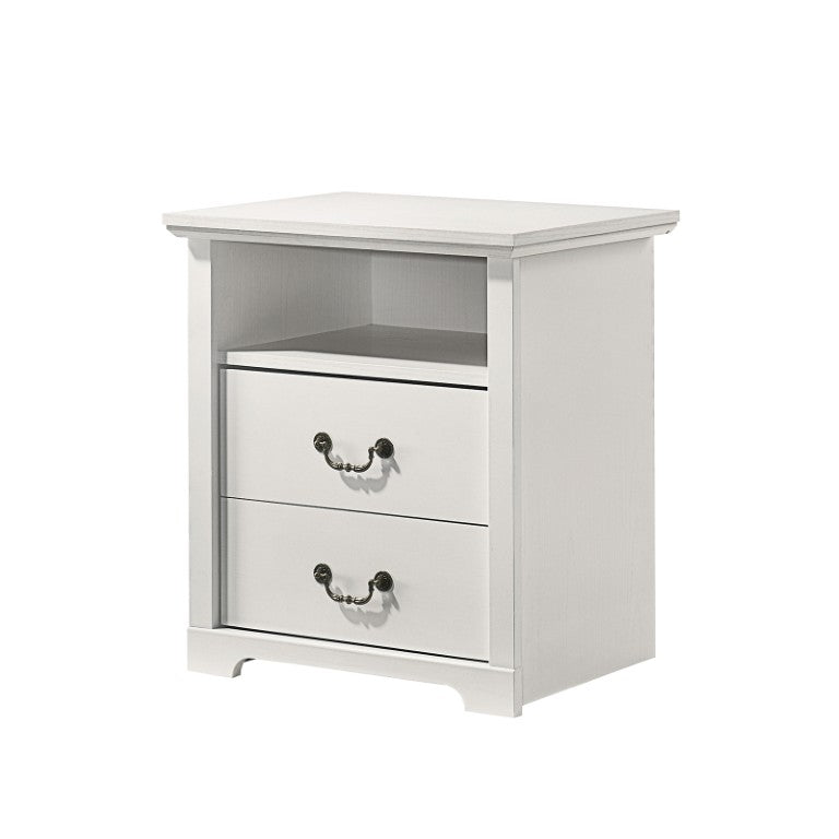 English Elm Open Shelf Nightstand Farmhouse Wood Grain White Finish with Metal Handle Accent B2741P569547