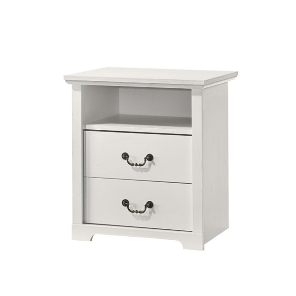 English Elm Rustic Open Shelf Nightstand Set with Wood Grain Laminate for Farmhouse Bedrooms White B2741P569549
