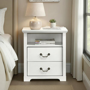 English Elm Rustic Open Shelf Nightstand Set with Wood Grain Laminate for Farmhouse Bedrooms White B2741P569549