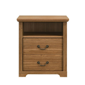 English Elm Rustic Walnut Finish Nightstand Set of Two with Open Shelf and Metal Handle Bedroom B2741P569553