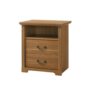 English Elm Rustic Walnut Finish Nightstand Set of Two with Open Shelf and Metal Handle Bedroom B2741P569553