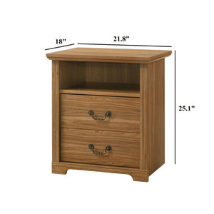 English Elm Rustic Walnut Finish Nightstand Set of Two with Open Shelf and Metal Handle Bedroom B2741P569553