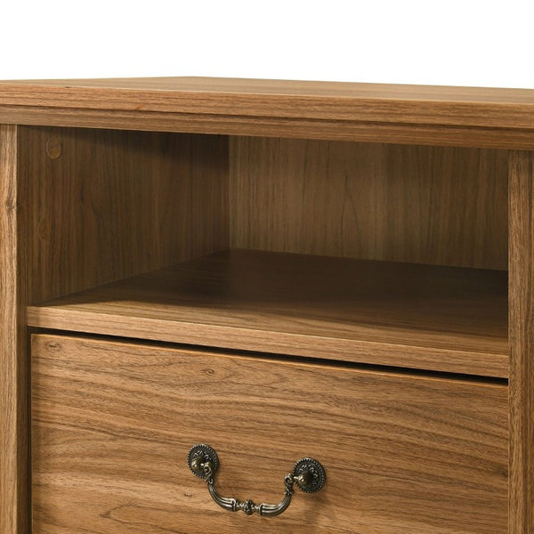 English Elm Rustic Walnut Finish Nightstand Set of Two with Open Shelf and Metal Handle Bedroom B2741P569553